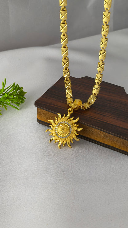 Heavy Gold Plated Biscuit Chain with Suryadev Pendant Combo Set
