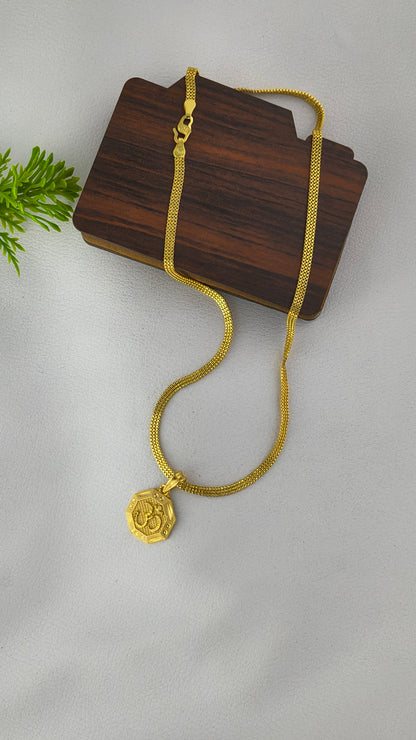 Heavy Gold Plated Om Pendant with 3Line Gold Plated Chain Combo Set