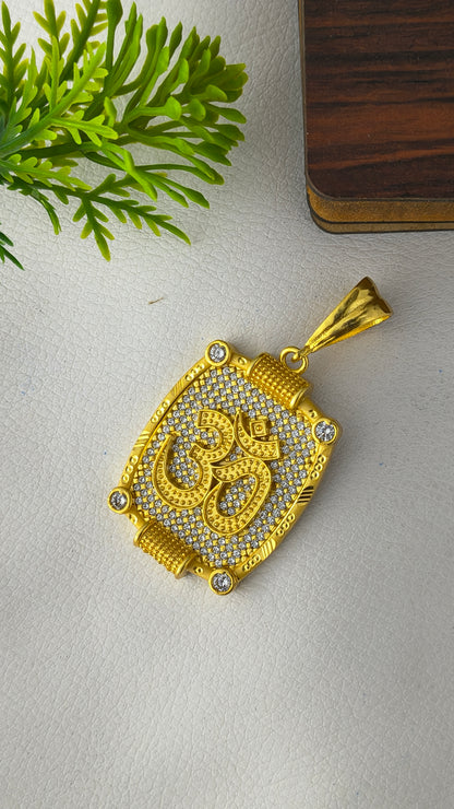 High Gold Plated Stylish OM with Diamond Pendant.