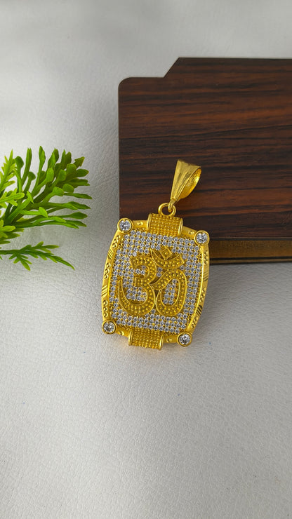 High Gold Plated Stylish OM with Diamond Pendant.