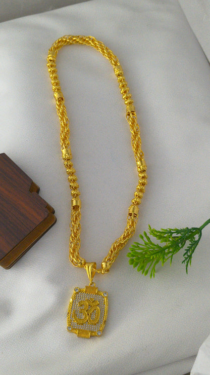 Gold-plated OM pendant with Bahubali heavy design chain Combo Set.
