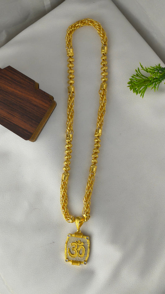 Gold-plated OM pendant with Bahubali heavy design chain Combo Set.