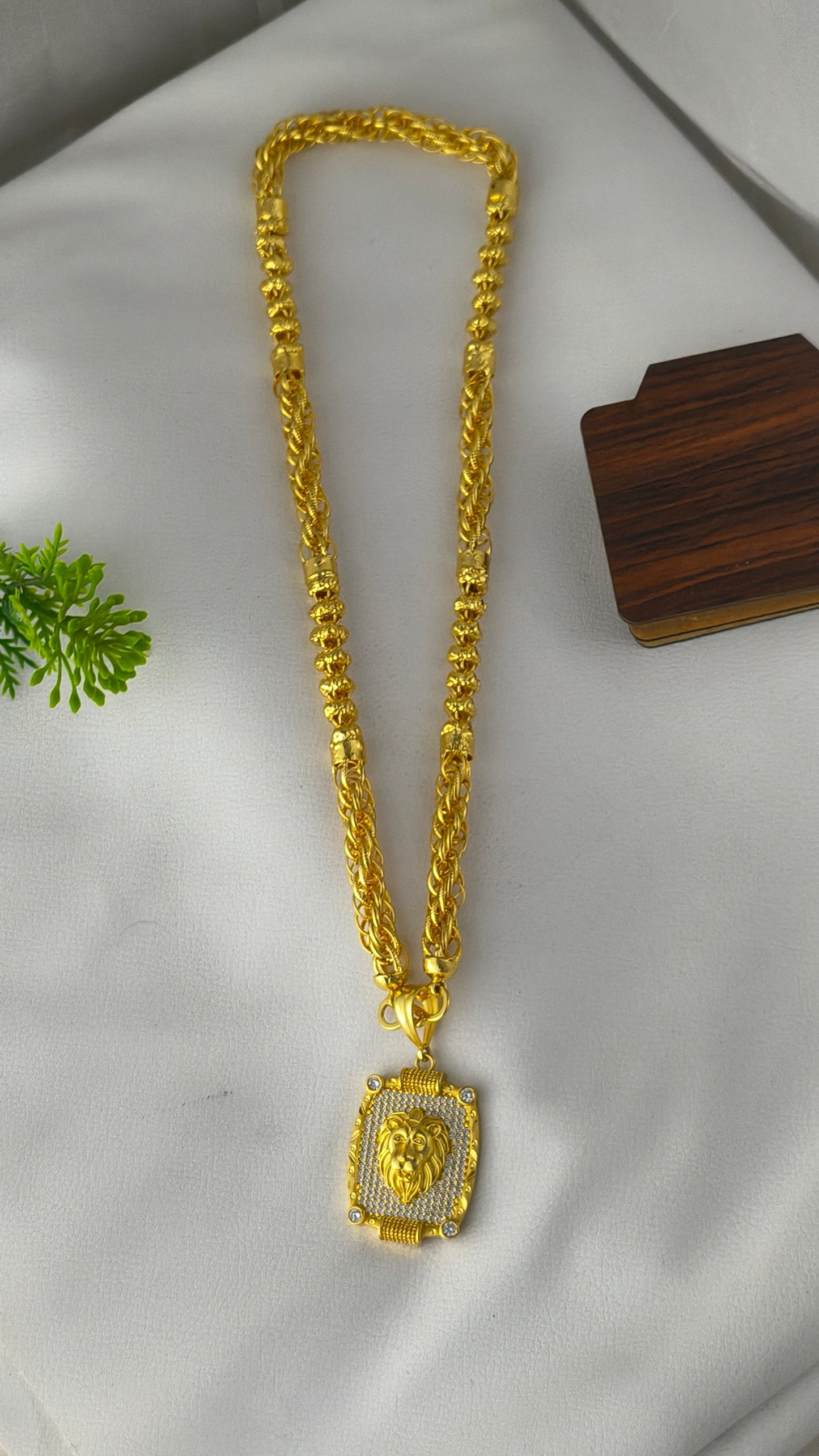 Gold-plated Lion face pendant with Bahubali heavy design chain Combo Set.