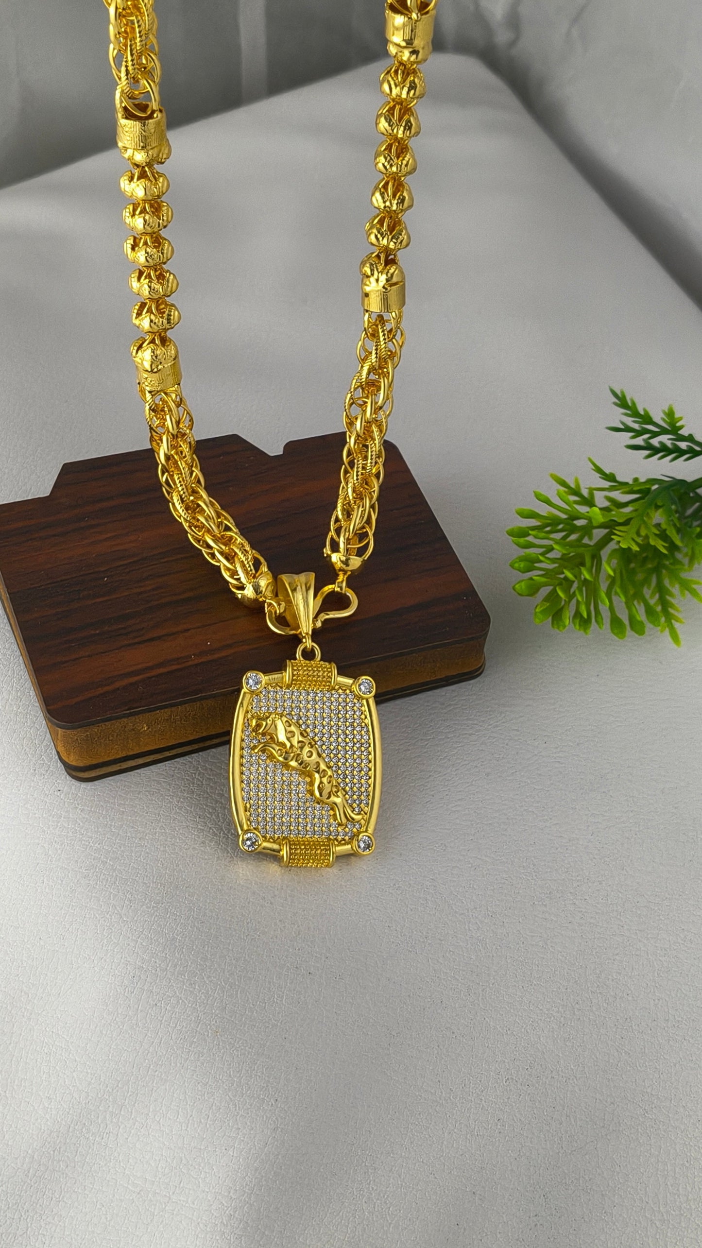 1 Gram Gold-plated Jaguar pendant with Bahubali heavy design chain Combo Set.