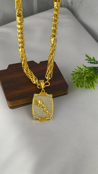 1 Gram Gold-plated Jaguar pendant with Bahubali heavy design chain Combo Set.