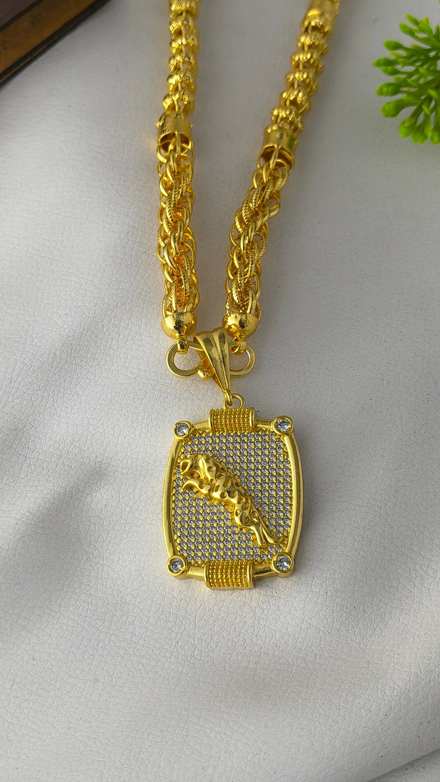 1 Gram Gold-plated Jaguar pendant with Bahubali heavy design chain Combo Set.