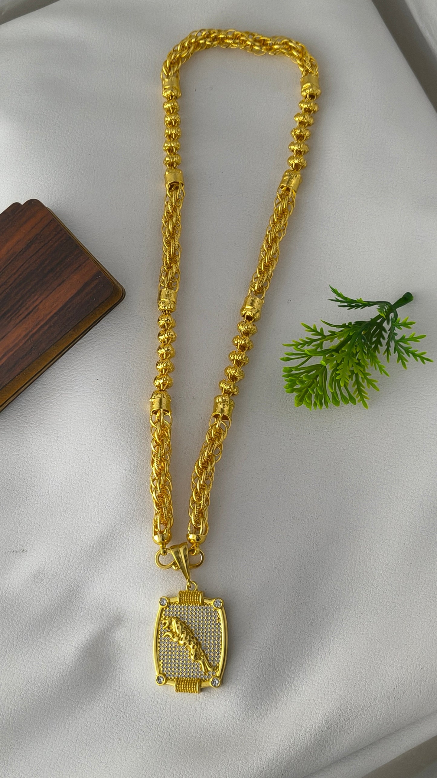 1 Gram Gold-plated Jaguar pendant with Bahubali heavy design chain Combo Set.