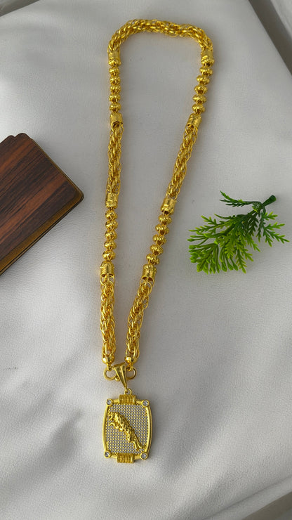 1 Gram Gold-plated Jaguar pendant with Bahubali heavy design chain Combo Set.