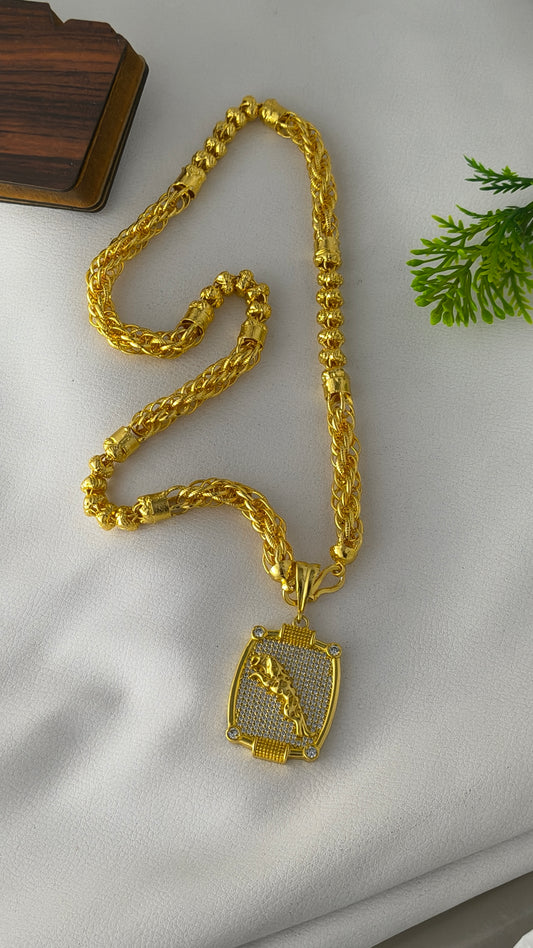 1 Gram Gold-plated Jaguar pendant with Bahubali heavy design chain Combo Set.