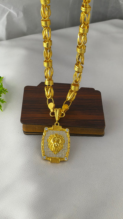 Gold-plated lion pendant with heavy chain Combo Set.