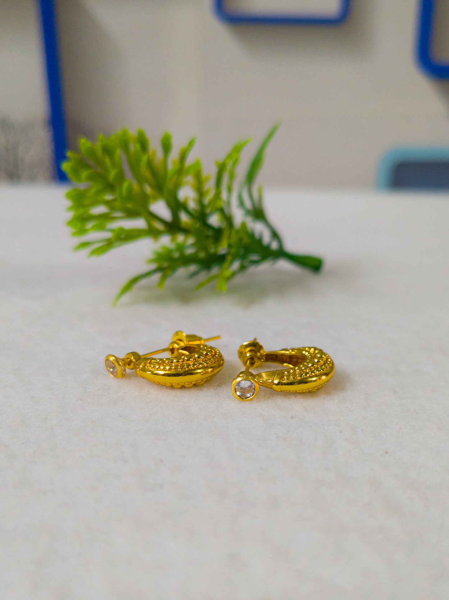 Gold Plated American Diamond Hoop Earrings