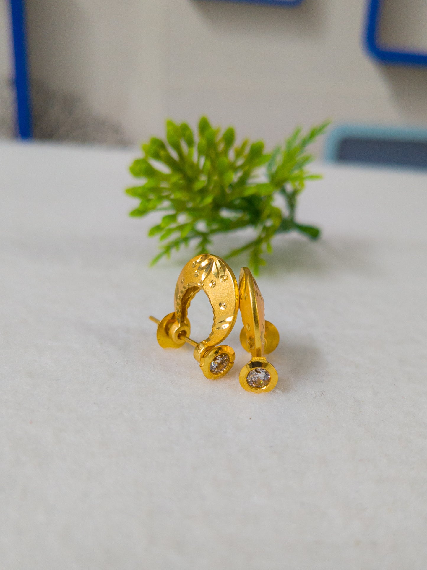 gold-plated crescent moon stud earrings for men