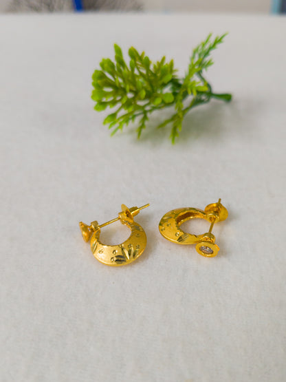 gold-plated crescent moon stud earrings for men