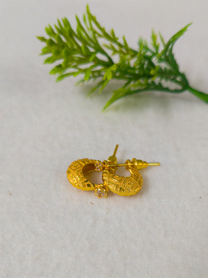 Gold-Plated Designer Hoop Earrings with White Stone Stud for Men