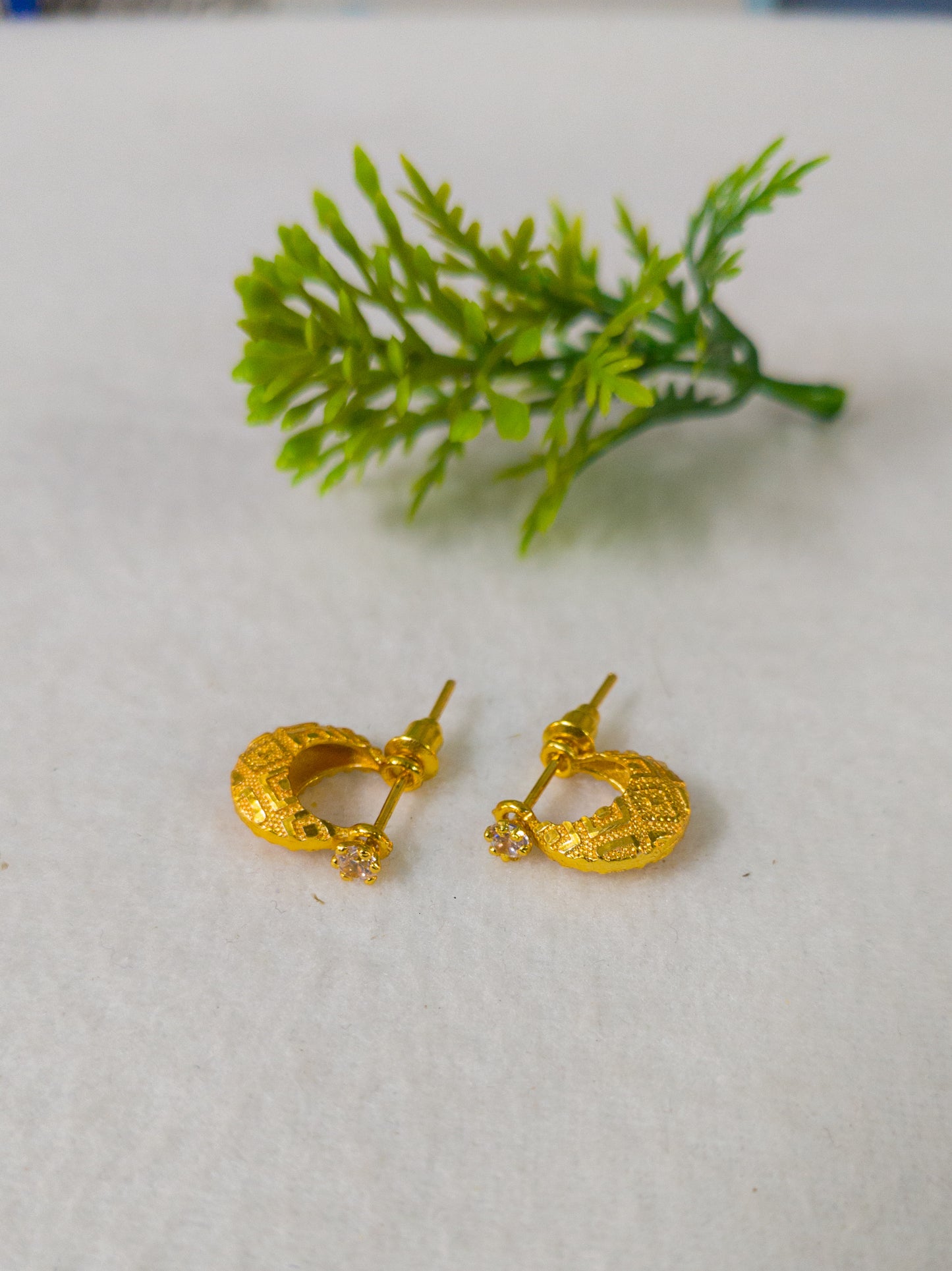 Gold-Plated Designer Hoop Earrings with White Stone Stud for Men