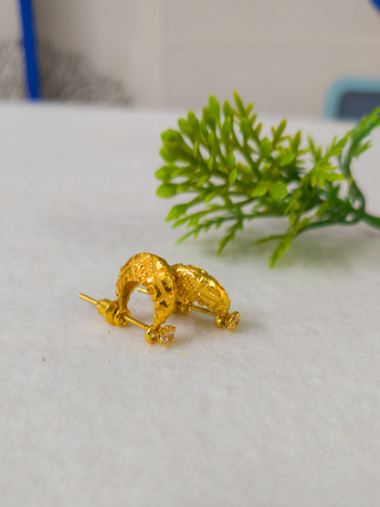 Gold-Plated Designer Hoop Earrings with White Stone Stud for Men