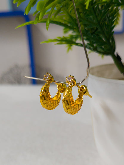 Gold-Plated Designer Hoop Earrings with White Stone Stud for Men