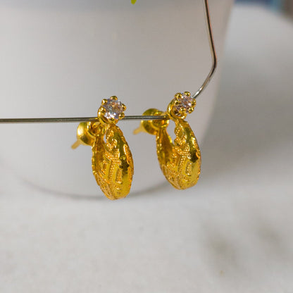 One Gram Gold Plated American Diamond Hoop Earrings.