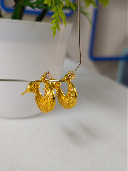 Gold-Plated Designer Hoop Earrings with White Stone Stud for Men