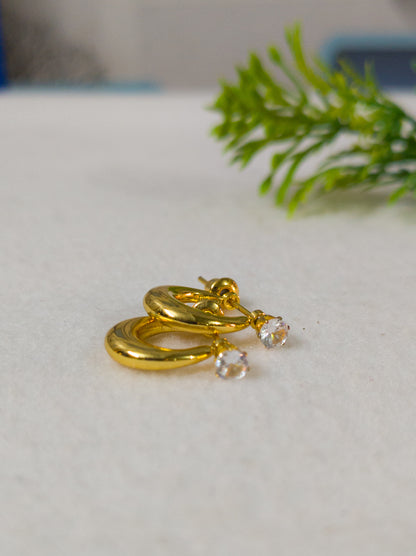 Gold Plated Chand Design Earrings with American Diamond