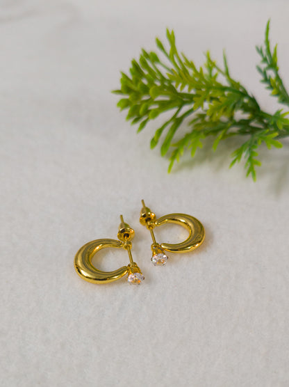 Gold Plated Chand Design Earrings with American Diamond