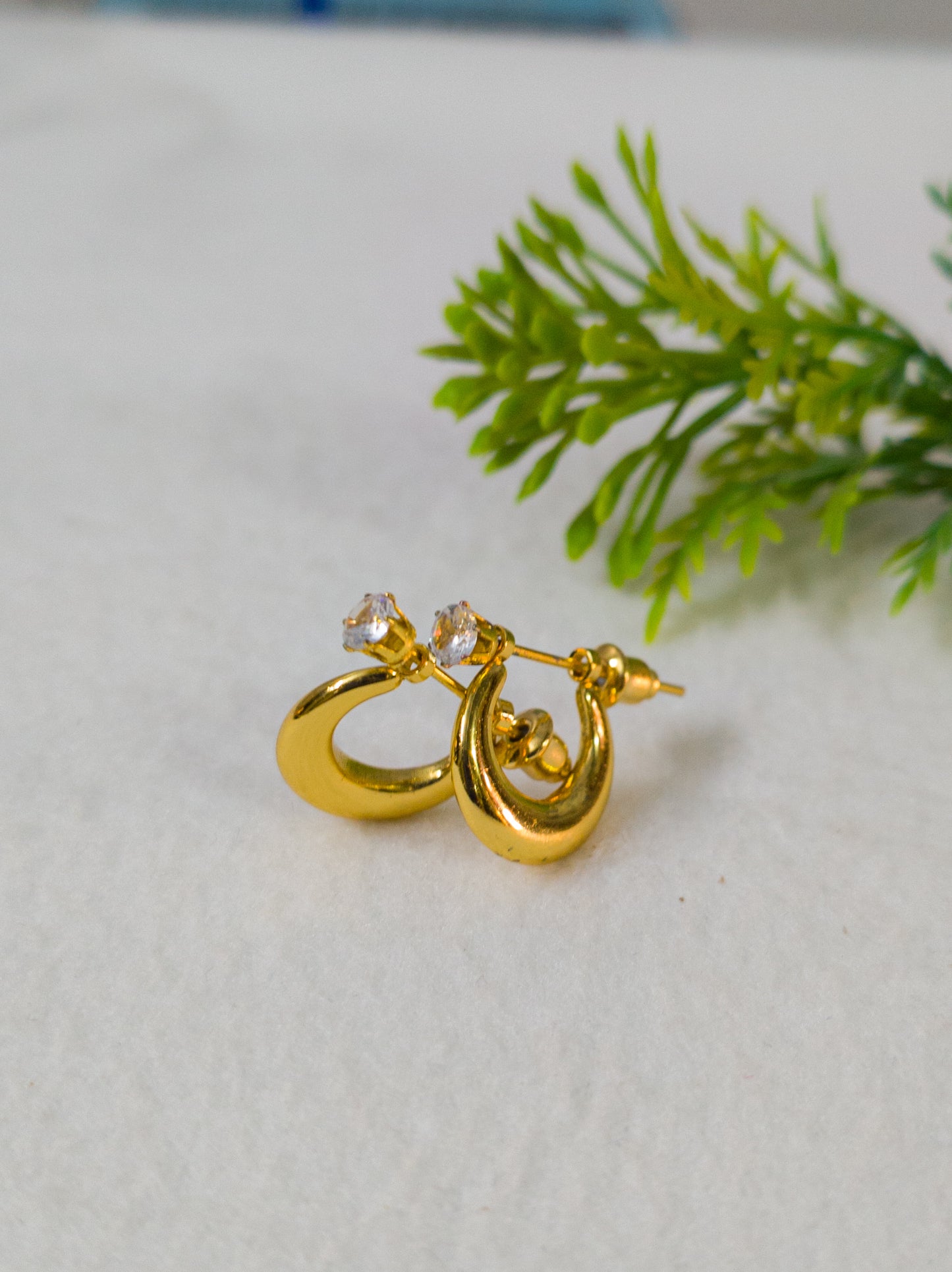 Gold Plated Chand Design Earrings with American Diamond