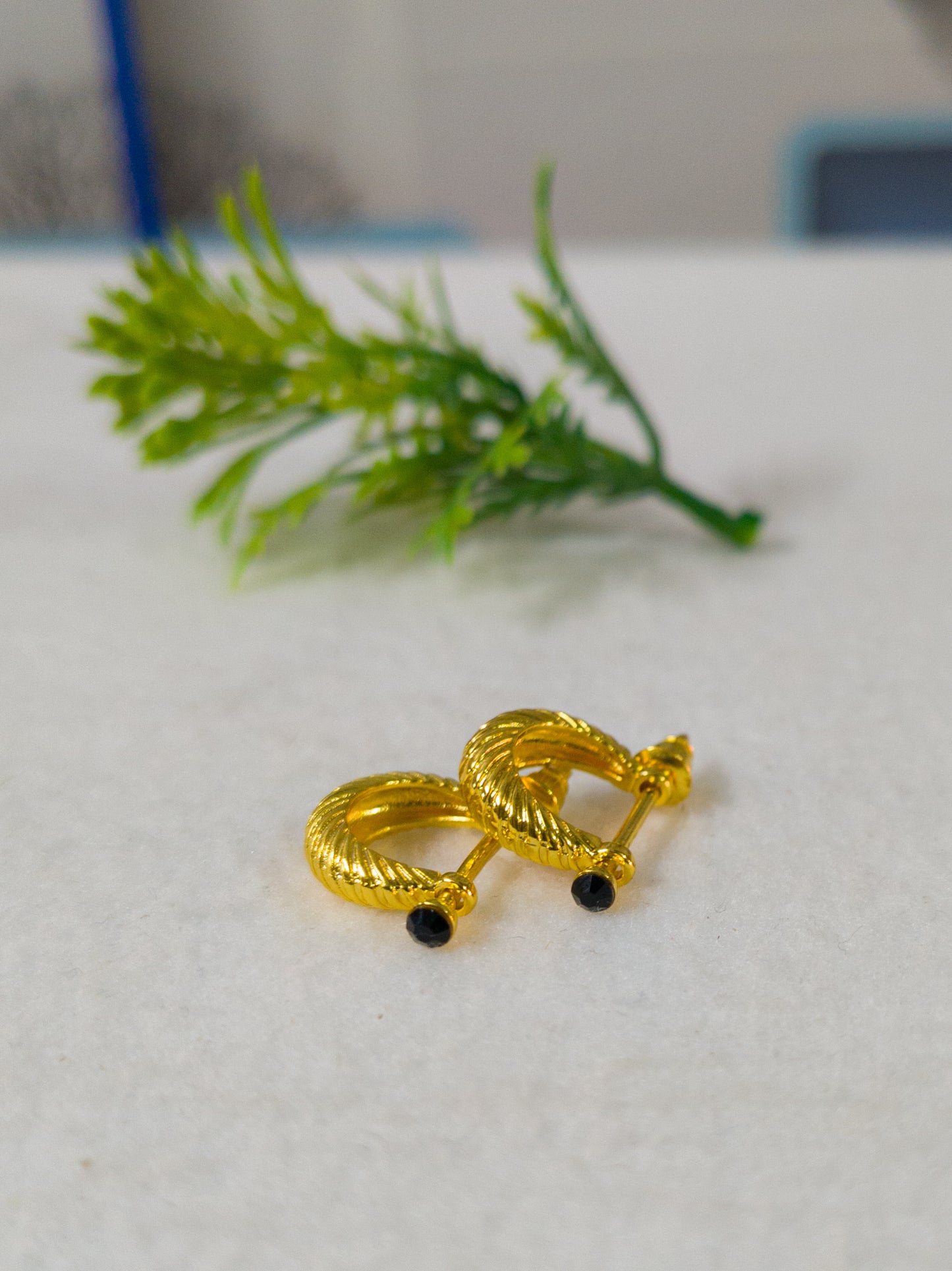 Gold Plated Korean Style earrings with black Diamond