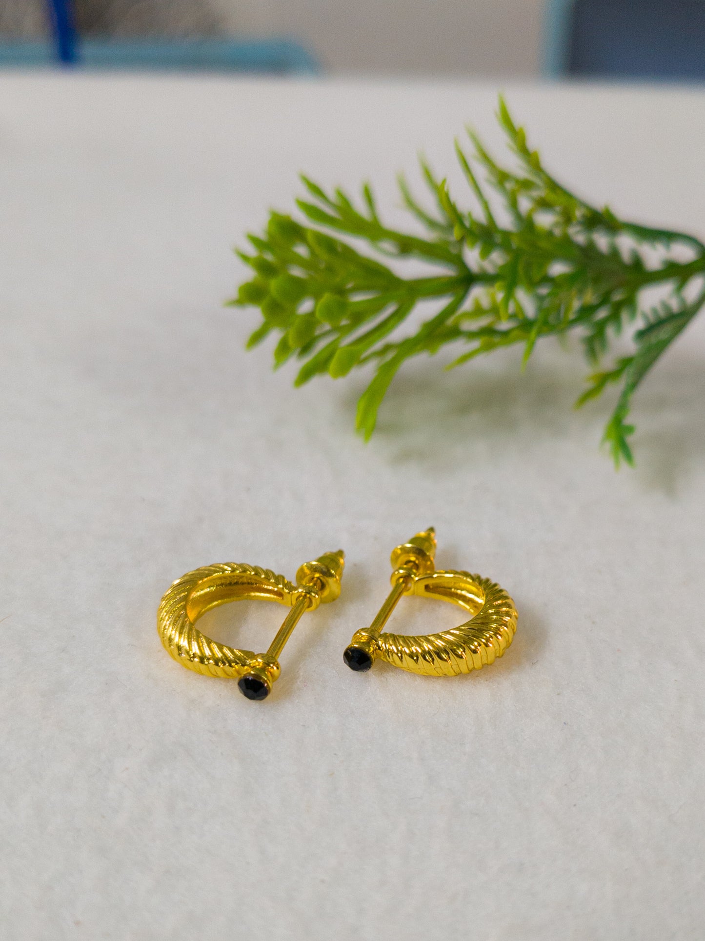 Gold Plated Korean Style earrings with black Diamond