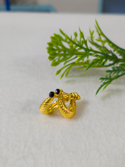 Gold Plated Korean Style earrings with black Diamond