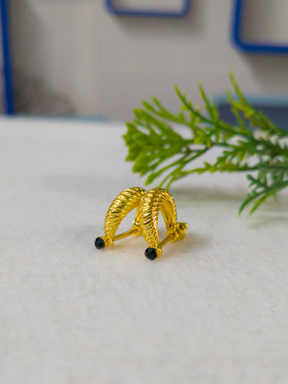 Gold Plated Korean Style earrings with black Diamond