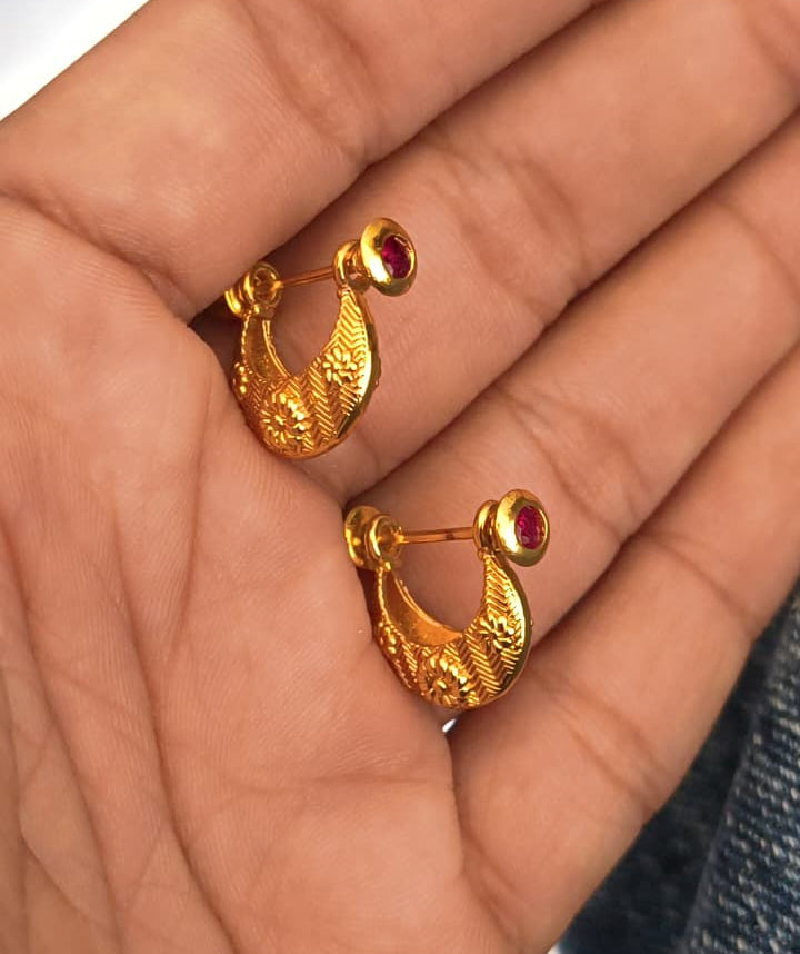 One Gram Gold Plated Crescent Moon Stud Earrings with American Diamond, Traditional Indian Design.