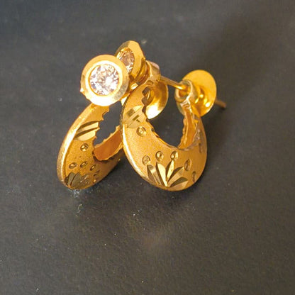 One Gram gold plated Rajwadi style crescent-shaped crystal diamond, hoop earrings.