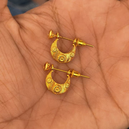 One Gram Gold Plated Crescent Moon Stud Earrings with American Diamond, Traditional Indian Design.