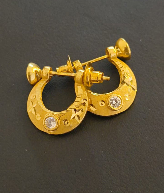 One Gram gold plated Rajwadi style crescent-shaped crystal diamond, hoop earrings.