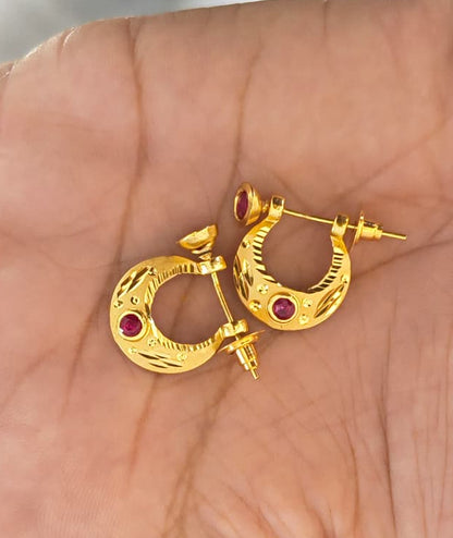 One Gram Gold Plated Rajwadi Style With Heritage red diamond earrings.