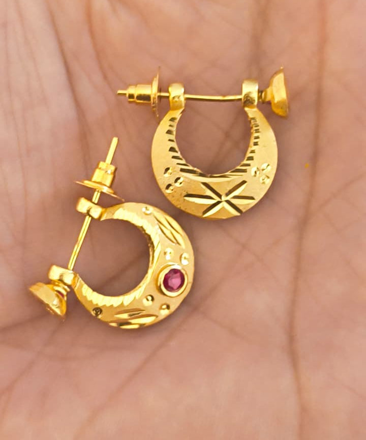 One Gram Gold Plated Rajwadi Style With Heritage red diamond earrings.
