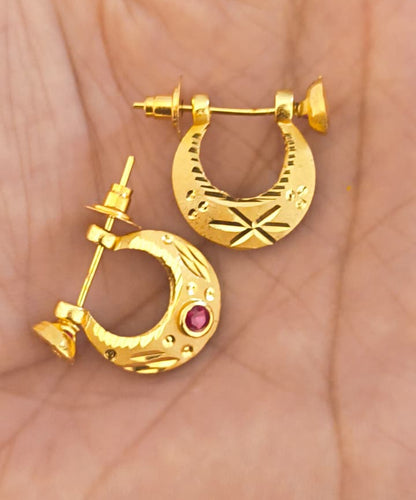 One Gram Gold Plated Rajwadi Style With Heritage red diamond earrings.