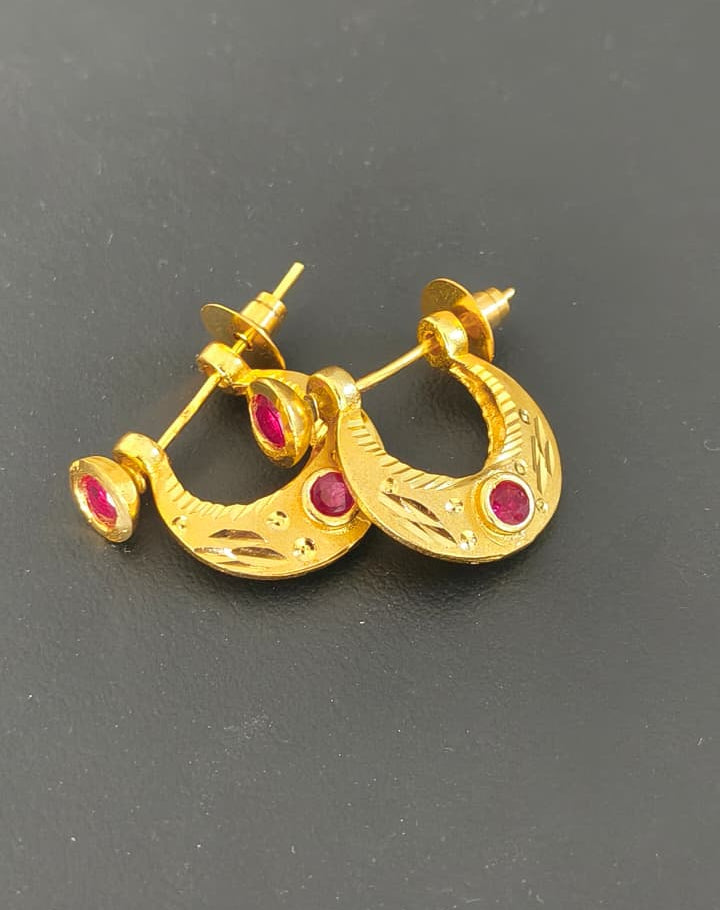 One Gram Gold Plated Rajwadi Style With Heritage red diamond earrings.