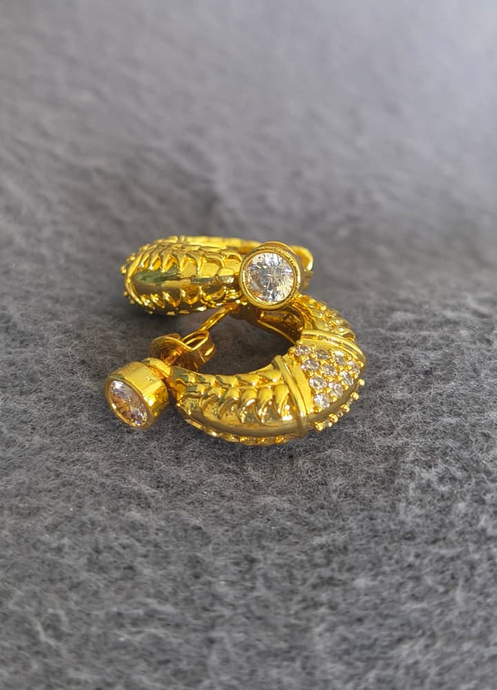One Gram Gold Plated Anti Tarnish CZ Crystal Stone Hypoallergenic Lightweight Ear Stud Huggie Hoop Piercing Earrings Round Kaju Bali Earrings.