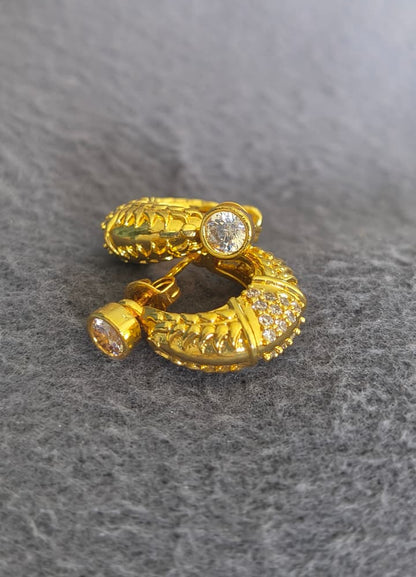 One Gram Gold Plated Anti Tarnish CZ Crystal Stone Hypoallergenic Lightweight Ear Stud Huggie Hoop Piercing Earrings Round Kaju Bali Earrings.