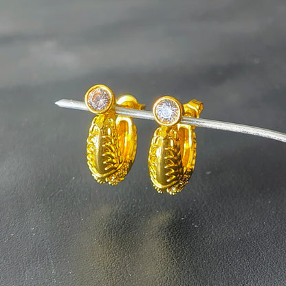 One Gram Gold Plated Anti Tarnish CZ Crystal Stone Hypoallergenic Lightweight Ear Stud Huggie Hoop Piercing Earrings Round Kaju Bali Earrings.