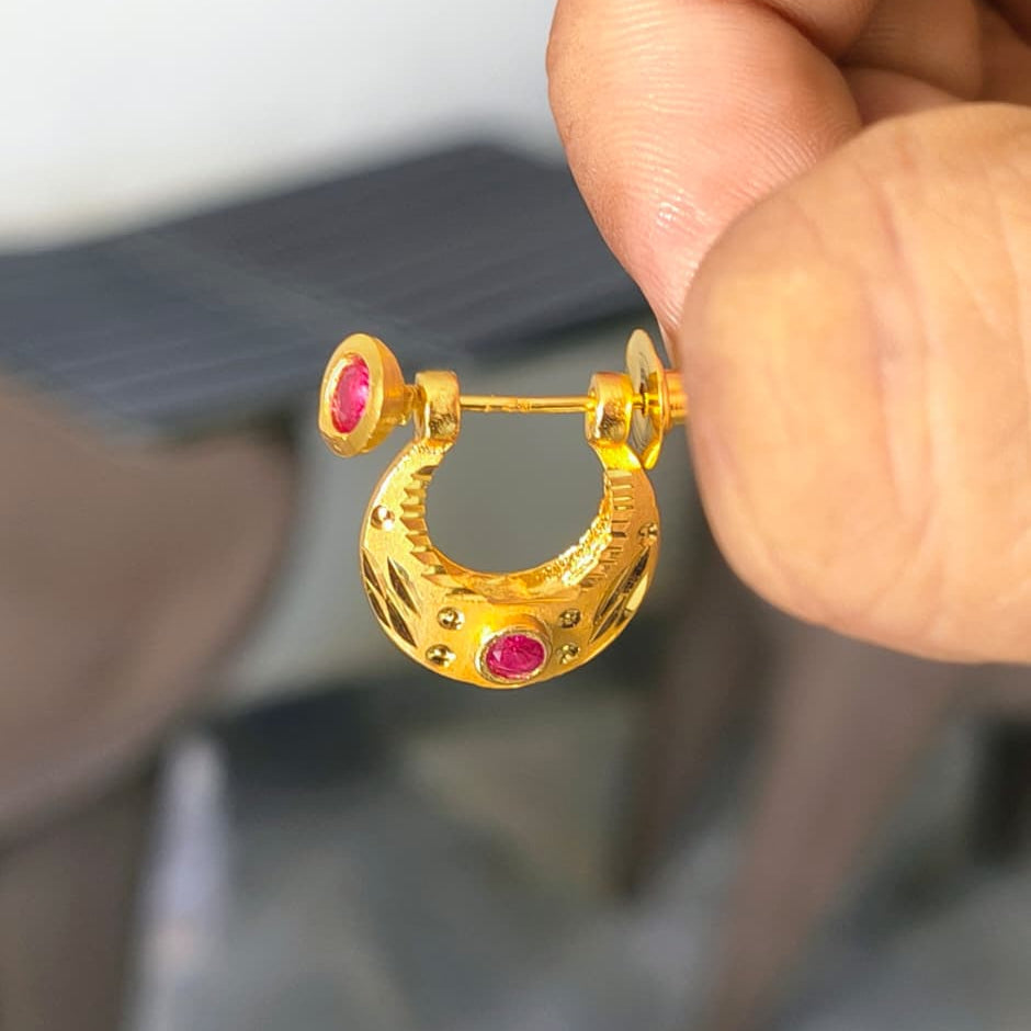 One Gram Gold Plated Rajwadi Style With Heritage red diamond earrings.