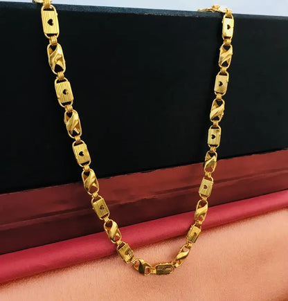 Gold Plated Heart Shape Biscuit Chain For Men