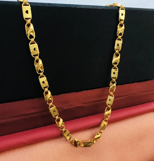 Gold Plated Heart Shape Biscuit Chain For Men